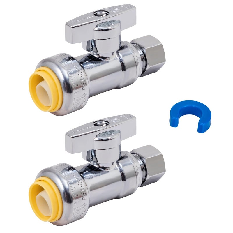 SUNGATOR Straight Stop Valve, 2-Pack SUNGATOR Straight Water Shut Off Valve 1/2 x 3/8 Inch Compression, Toilet Water Shutoff, 1/4 Turn, No Lead Brass Push-to-Connect Plumbing Fittings for PEX Pipe, Copper,CPVC - Image 1